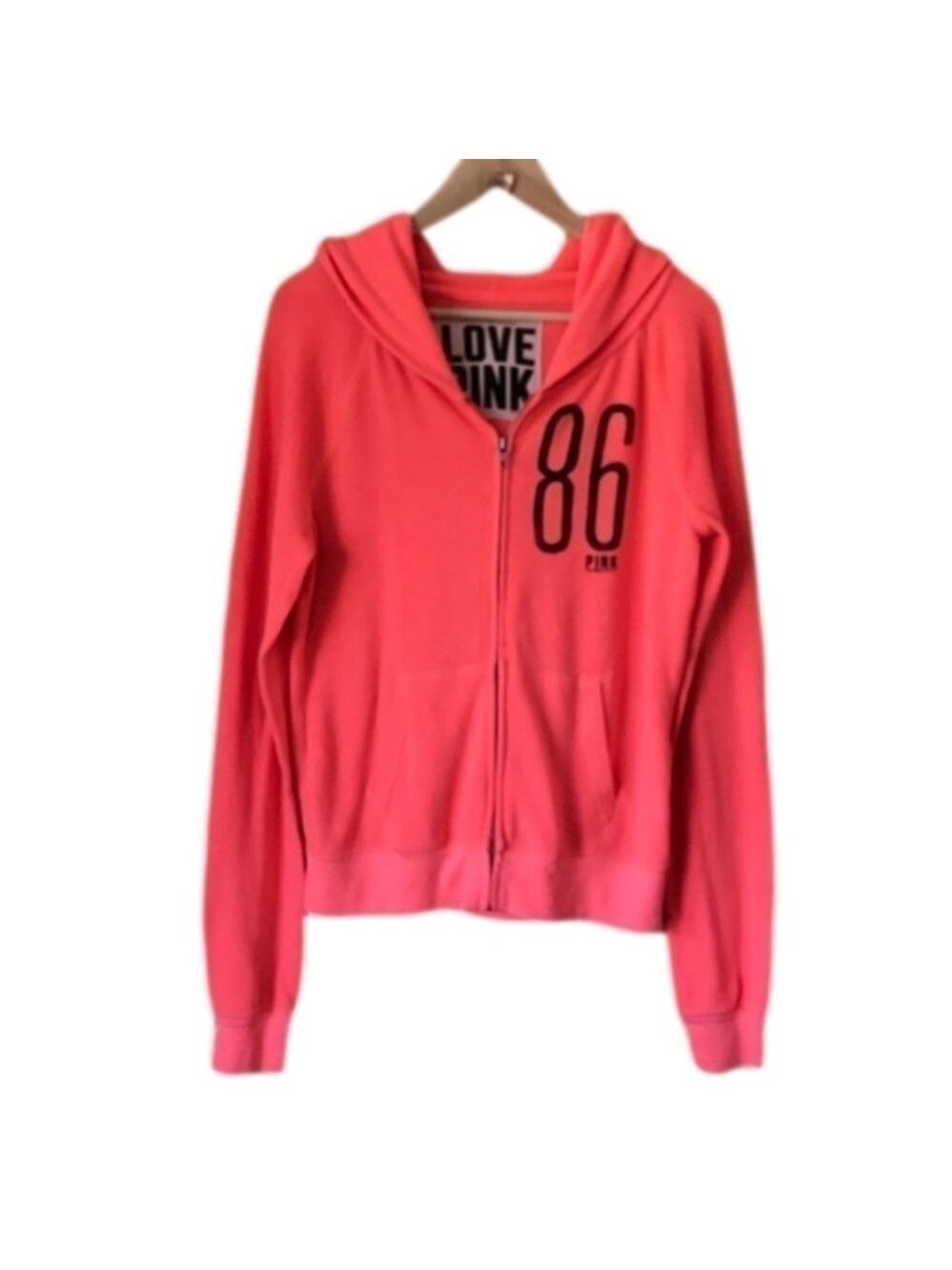 Vintage 𝅺Victoria’s Secret neon LOVE PINK zip front hoodie size small